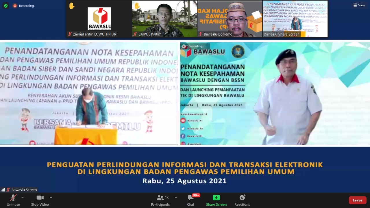 BAWASLU BOALEMO SAKSIKAN MOU BAWASLU RI DAN BSSN RI SECARA VIRTUAL