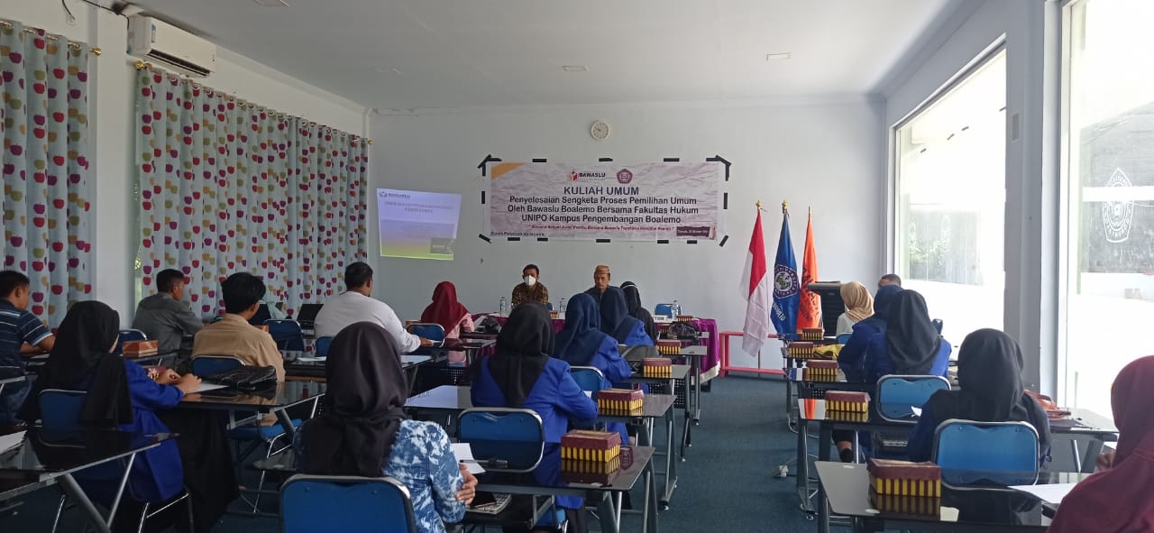 BAWASLU BOALEMO BERIKAN KULIAH UMUM PENYELESAIAN SENGKETA PROSES PEMILU DI UNIPO