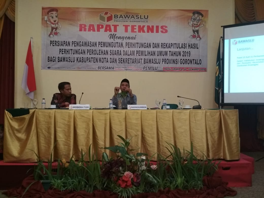 Mantapkan Persiapan Pemilu 2019, Bawaslu Provinsi Gorontalo Gelar Rapat Teknis Bersama Bawaslu Kab/Kota